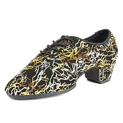 JUODVMP Zapatillas de Baile Latino para Mujeres Zapatos de Baile de Jazz Zapatillas de Baile de Salón Latino Zapatos Oxford de Tela Boost Dance,Model WH-SD,Model WH-SD-3CM,Gold,37.5 EU