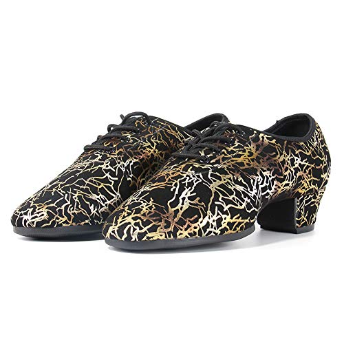 JUODVMP Zapatillas de Baile Latino para Mujeres Zapatos de Baile de Jazz Zapatillas de Baile de Salón Latino Zapatos Oxford de Tela Boost Dance,Model WH-SD,Model WH-SD-3CM,Gold,37.5 EU