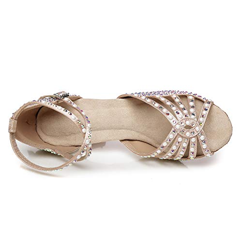 JUODVMP Zapatos Baile Latino Mujer Diamante de Imitación Zapatos Salsa Tango Mujer Model VE-YCL430-7.5,Desnudo,37.5EU