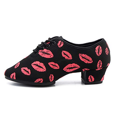 JUODVMP Zapatos de Baile Latino Mujer Salsa Zapatos de Baile con Plataforma Entrenamiento de salón de Baile Zapatos de tacón bajo,Modelo NJB-3CM-JD, 41 EU