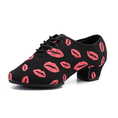 JUODVMP Zapatos de Baile Latino Mujer Salsa Zapatos de Baile con Plataforma Entrenamiento de salón de Baile Zapatos de tacón bajo,Modelo NJB-3CM-JD, 41 EU