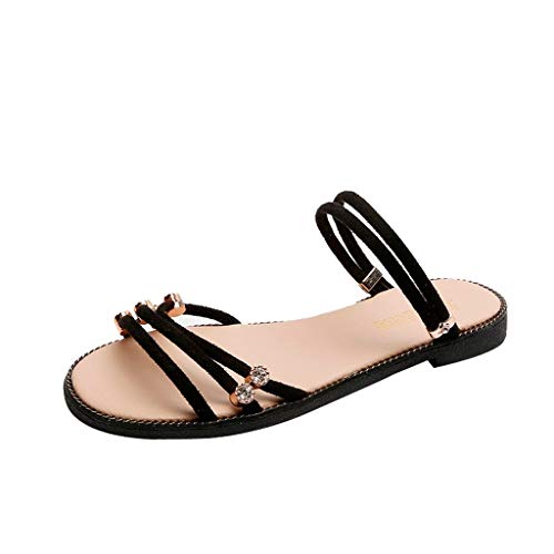 JURTEE Zapatillas De Playa para Mujer Elegantes Cómodos con Perlas Punta Abierta Bohemias Chancla Verano Planas Sandalias Romanas