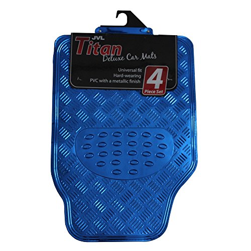 JVL Titan 01-693 Alfombrillas de Goma para Coche con Diseño Metálico, Azul, 4 Unidades