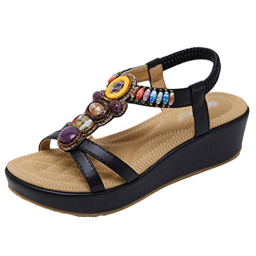 Kaiyei Sandalias Planas Verano Mujer Estilo Bohemia Zapatos para Mujer de Dedo Sandalias Talla Grande Cinta Elástica Casuales de Playa Chanclas de Mujer Rojo 41 EU Negro
