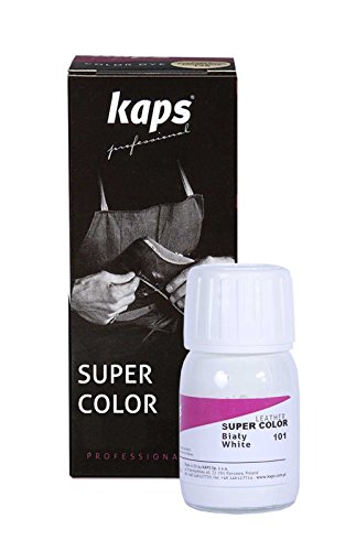 Kaps Tinte para Zapatos y Bolsos de Cuero y Textil con Esponja y Brocha, Super Color, 70 Colores (101 - blanco)