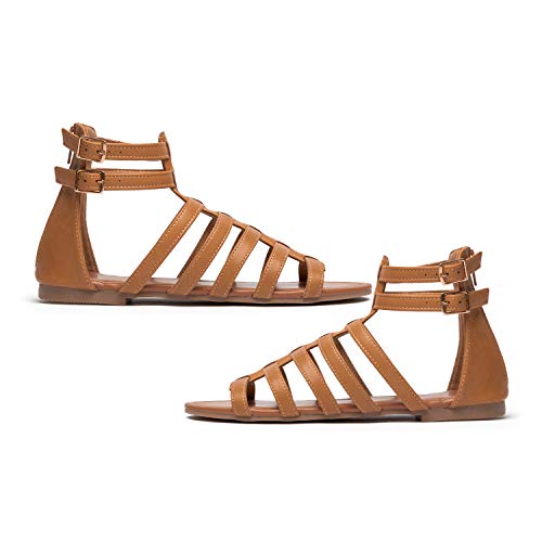 katliu Sandalias de Gladiador Mujer Moda Romanas Sandalias Marrón Gr.41