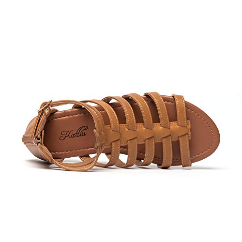 katliu Sandalias de Gladiador Mujer Moda Romanas Sandalias Marrón Gr.41