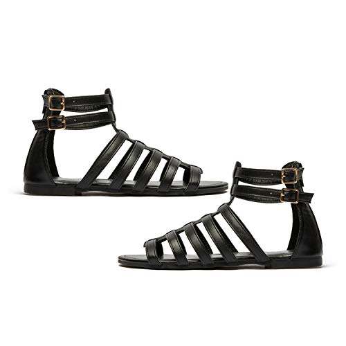 katliu Verano Sandalias Romanas de Mujer Gladiador Sandalias Negro Gr.40
