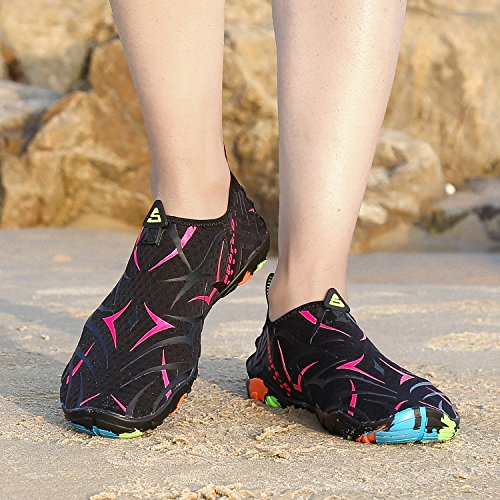 katliu Zapatos de Agua Mujer Hombre Escarpines para Surf Piscina Playa Yoga Deportes Acuáticos,Negro Rose Red,37 EU