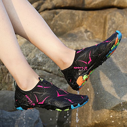 katliu Zapatos de Agua Mujer Hombre Escarpines para Surf Piscina Playa Yoga Deportes Acuáticos,Negro Rose Red,37 EU
