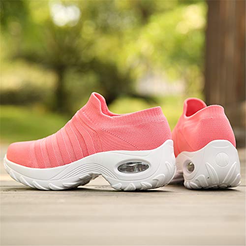 Kauson Mujer Zapatos Poco Profundos Encaje de Verano de Adelgazar Zapatillas de Deporte Cuña Zapatos para Correr Plataforma Sneakers con Cordones Calzado de Malla Air Tacón 4cm Negro Negro Gris 35-42