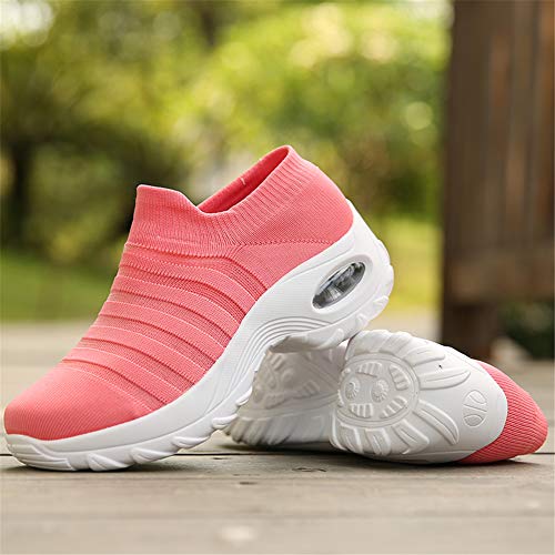 Kauson Mujer Zapatos Poco Profundos Encaje de Verano de Adelgazar Zapatillas de Deporte Cuña Zapatos para Correr Plataforma Sneakers con Cordones Calzado de Malla Air Tacón 4cm Negro Negro Gris 35-42