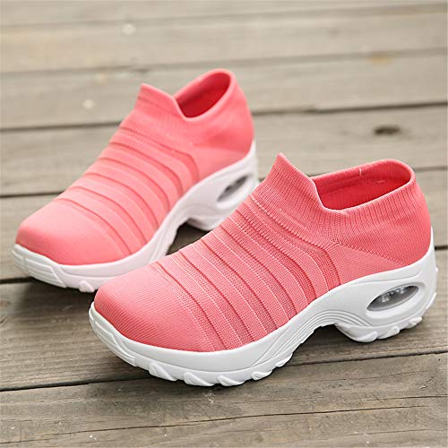 Kauson Mujer Zapatos Poco Profundos Encaje de Verano de Adelgazar Zapatillas de Deporte Cuña Zapatos para Correr Plataforma Sneakers con Cordones Calzado de Malla Air Tacón 4cm Negro Negro Gris 35-42