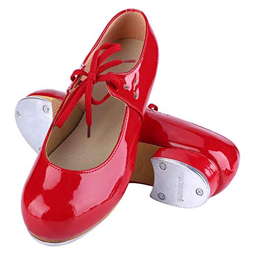 Keenso Zapatos de Baile de niña, Zapatos de Cuero Artificial de PU Moda Chica Tap Dance Step Dance (38-Rojo)