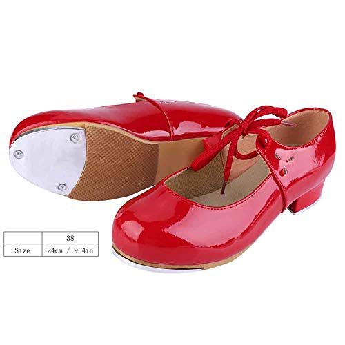 Keenso Zapatos de Baile de niña, Zapatos de Cuero Artificial de PU Moda Chica Tap Dance Step Dance (38-Rojo)