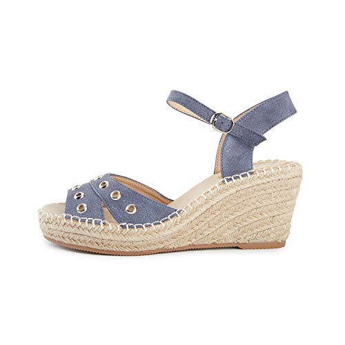 Kentti Alpargatas Sandalia De Cuña Peep Toe Hueco Slingback Mujer Azul 38 EU