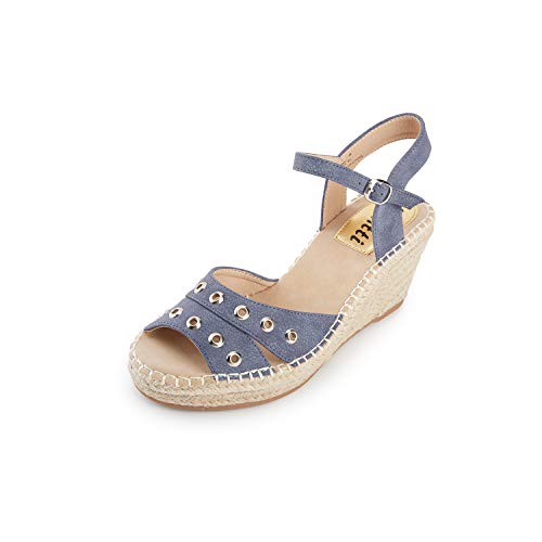 Kentti Alpargatas Sandalia De Cuña Peep Toe Hueco Slingback Mujer Azul 38 EU