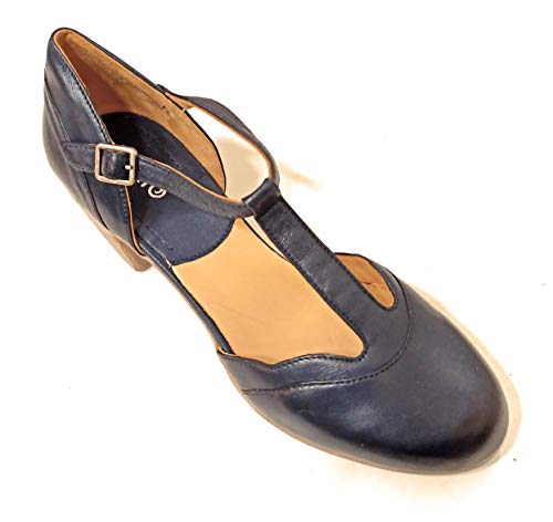 KHRIO 11581 - Zapatos con correa en T de piel con tacón de 6 cm Azul Size: 36 EU