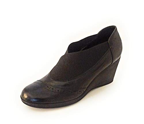 KHRIO' 152K3107 - Zapatos de mujer de piel negra o cabeza de marrón oscuro con cuña de goma Negro Size: 39 EU