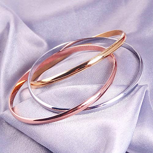 Kim Johanson - Pulsera para mujer con 3 anillos cerrados en oro rosa/oro/plata, incluye bolsa de regalo
