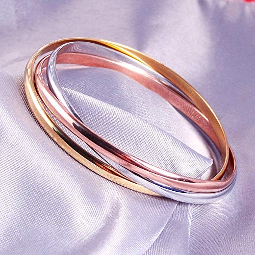 Kim Johanson - Pulsera para mujer con 3 anillos cerrados en oro rosa/oro/plata, incluye bolsa de regalo