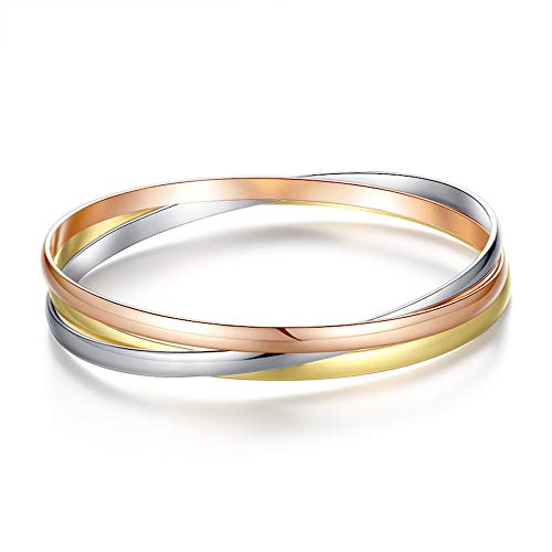 Kim Johanson - Pulsera para mujer con 3 anillos cerrados en oro rosa/oro/plata, incluye bolsa de regalo