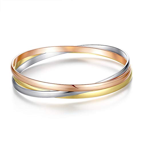 Kim Johanson - Pulsera para mujer con 3 anillos cerrados en oro rosa/oro/plata, incluye bolsa de regalo