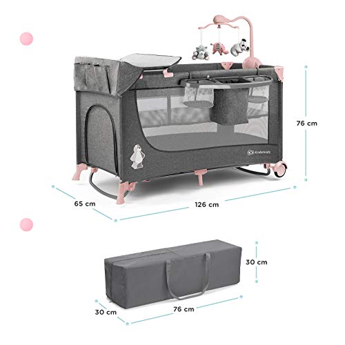 Kinderkraft Cuna de Viaje JOY, Transporte Fácil , Colecho, con Accesorios, Rosa