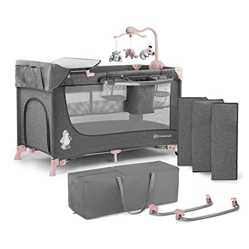 Kinderkraft Cuna de Viaje JOY, Transporte Fácil , Colecho, con Accesorios, Rosa