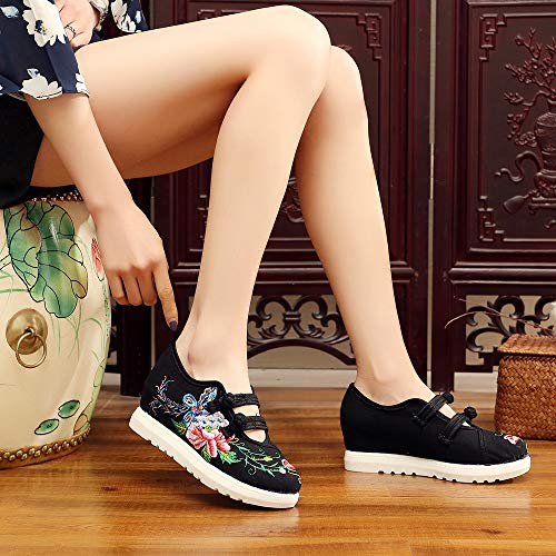 KINDOYO Sandalias Mujer - Elegantes Zapatos Viejos de Beijing Hebilla Doble Retro Zapatos Casuales,Negro,CN40(Longitud del pie:250mm)