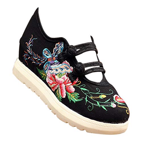 KINDOYO Sandalias Mujer - Elegantes Zapatos Viejos de Beijing Hebilla Doble Retro Zapatos Casuales,Negro,CN40(Longitud del pie:250mm)