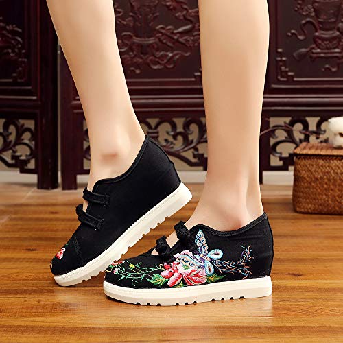 KINDOYO Sandalias Mujer - Elegantes Zapatos Viejos de Beijing Hebilla Doble Retro Zapatos Casuales,Negro,CN40(Longitud del pie:250mm)