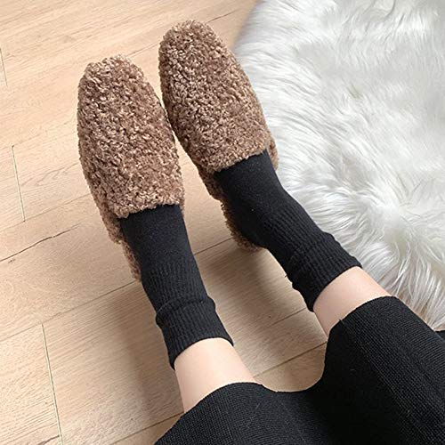 KingbeefLIU Zapatillas Mujer Casual Otoño Invierno Faux Fleece Flat Mulas Zapatillas Exterior Interior Zapatos Caqui 35