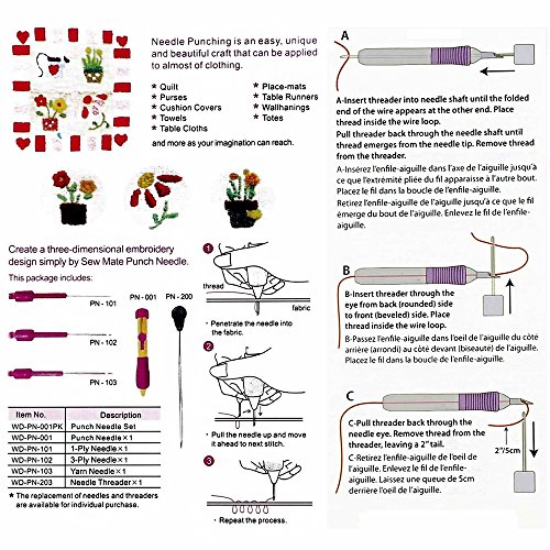 Kit de bordado, BASEIN combinación de juego de herramientas artesanales de aguja de punzonado de bordado que incluye 50 hilos de colores para costura de punto de cruz costura DIY.