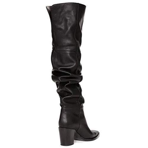 KKJKK Mujer Señoras Botas Altas por Encima de la Rodilla Invierno Moda Calentar Botas Altas Botas Largas Tacón Grueso Botas Talla Grande Botas de Mujer Dedo del Pie Puntiagudo Tacón Alto,Negro,EU38