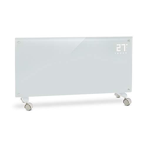 Klarstein Bornholm Smart - Estufa de convección, 2 niveles, Modo ECO, Seguridad niños, SmartHeat, Protección IP24, Vidrio de seguridad, Pantalla LED, Panel táctil, Control remoto, 2.000 W, Nieve