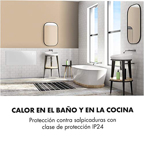 Klarstein Bornholm Smart - Estufa de convección, 2 niveles, Modo ECO, Seguridad niños, SmartHeat, Protección IP24, Vidrio de seguridad, Pantalla LED, Panel táctil, Control remoto, 2.000 W, Nieve