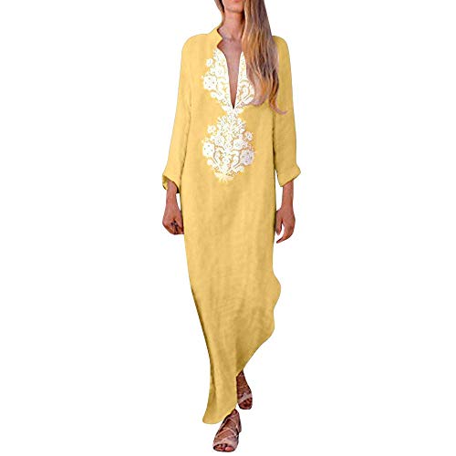 Kneris Mujer Casual Playa Largos Verano Cuello en V Vestido Boho Larga Maxi Vestido Elegantes