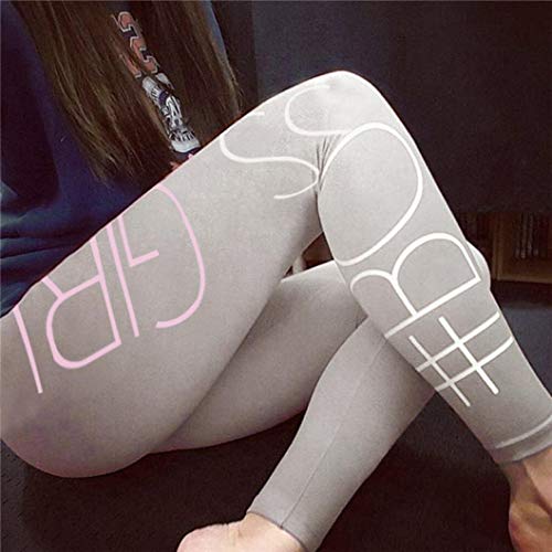 Kneris Mujer Pantalones Largos Impresión de Letras Leggings Running Yoga Mujeres Mallas Deportivas Fitness Gym Pantalon Elásticos