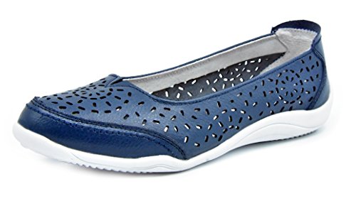 Knixmax Bailarinas/Mary Jane Merceditas para Mujer, Zapatos Plano Verano para Caminar, Zapatillas de Ballet de Piel Mocasines Transpirables Cómodos Moda Loafers Zapatos de Conducción, Navy EU41