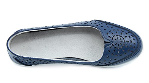 Knixmax Bailarinas/Mary Jane Merceditas para Mujer, Zapatos Plano Verano para Caminar, Zapatillas de Ballet de Piel Mocasines Transpirables Cómodos Moda Loafers Zapatos de Conducción, Navy EU41