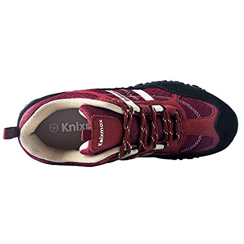Knixmax - Zapatillas de Senderismo para Mujer, Zapatillas de Montaña Trekking Trail Ligeros Cómodos y Transpirables Zapatillas de Seguridad Low-Top Antideslizante de Deporte, Rojo, 40 EU
