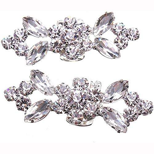Knowing Clips de Zapato de Cristal, 2 Piezas Clips Zapato Diamantes Imitación, Clip de Zapato De Cristal, para Mujeres Niñas Fiesta Bolso De Boda Zapatos De Vestir Decoración Hebilla (Plata)