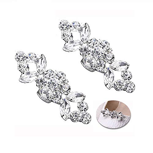 Knowing Clips de Zapato de Cristal, 2 Piezas Clips Zapato Diamantes Imitación, Clip de Zapato De Cristal, para Mujeres Niñas Fiesta Bolso De Boda Zapatos De Vestir Decoración Hebilla (Plata)
