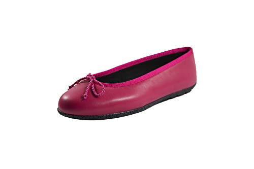 Kokua - Bailarinas de Piel con Lazo para Mujer, Suela Baja. (Fucsia, Numeric_39)