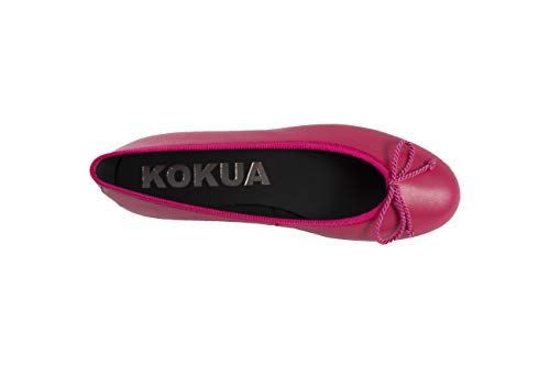 Kokua - Bailarinas de Piel con Lazo para Mujer, Suela Baja. (Fucsia, Numeric_39)