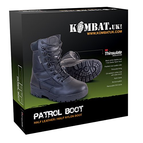 Kombat UK Botas Militares, Piel y Nailon, Media caña, para Hombre, Botas de Patrulla, Hombre, Color Negro, tamaño 8