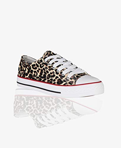 KRISP Zapatillas Mujer Tipo Estilo Imitación Casuales Lona Cordones Baja Alta Puntera Goma, (Leopardo (2345), 36 EU (3 UK)), 2345-LEO-3