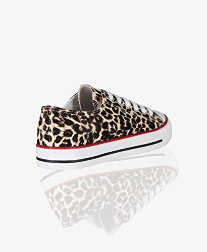 KRISP Zapatillas Mujer Tipo Estilo Imitación Casuales Lona Cordones Baja Alta Puntera Goma, (Leopardo (2345), 36 EU (3 UK)), 2345-LEO-3