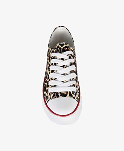 KRISP Zapatillas Mujer Tipo Estilo Imitación Casuales Lona Cordones Baja Alta Puntera Goma, (Leopardo (2345), 36 EU (3 UK)), 2345-LEO-3